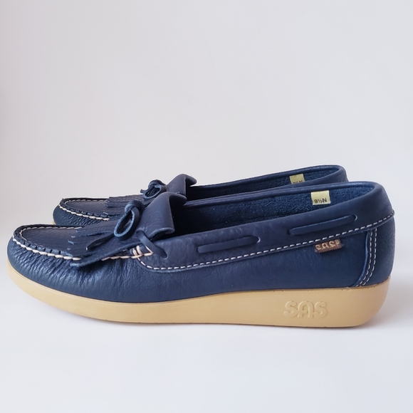 SAS Hand-sewn Blue Leather Loafers - Picture 3 of 13